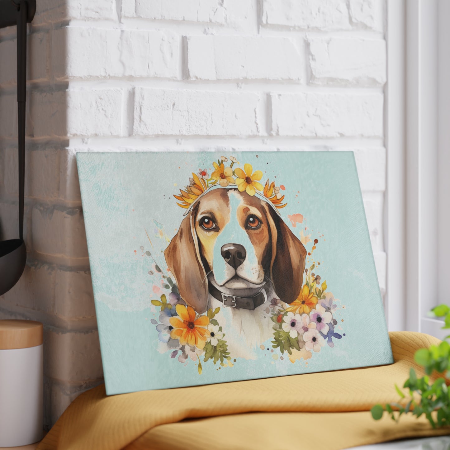 Custom Floral and Pet Glass Cutting Board Watercolor Style