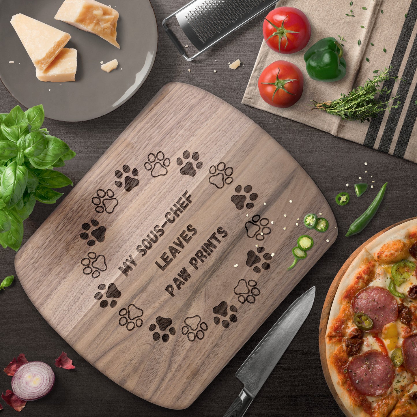 Funny Pet Wood Cutting Board: Paw Prints