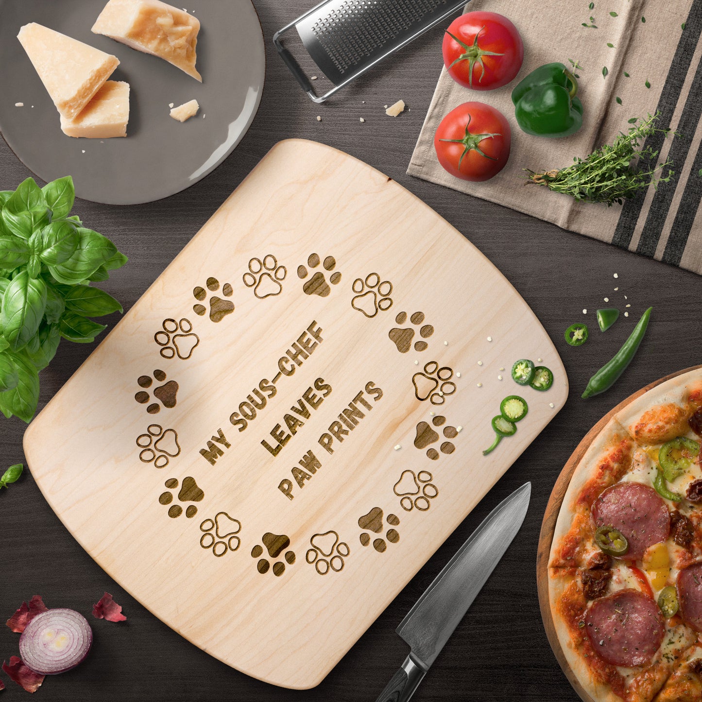 Funny Pet Wood Cutting Board: Paw Prints