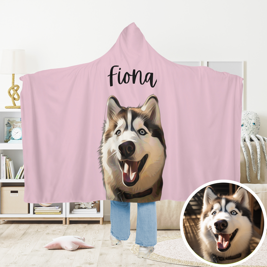 Custom Pet Name and Photo Portrait Hooded Blanket