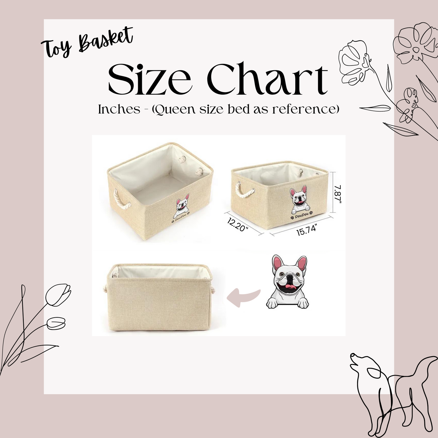 Custom Pet Name and Portrait Toy Storage Basket