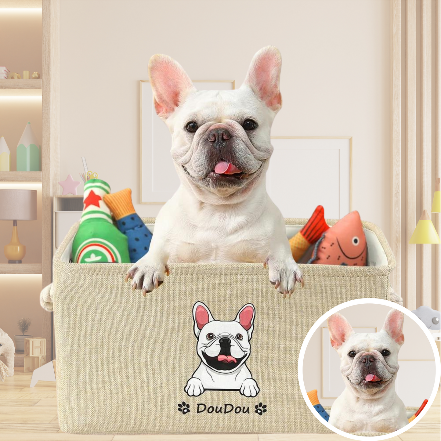 Custom Pet Name and Portrait Toy Storage Basket