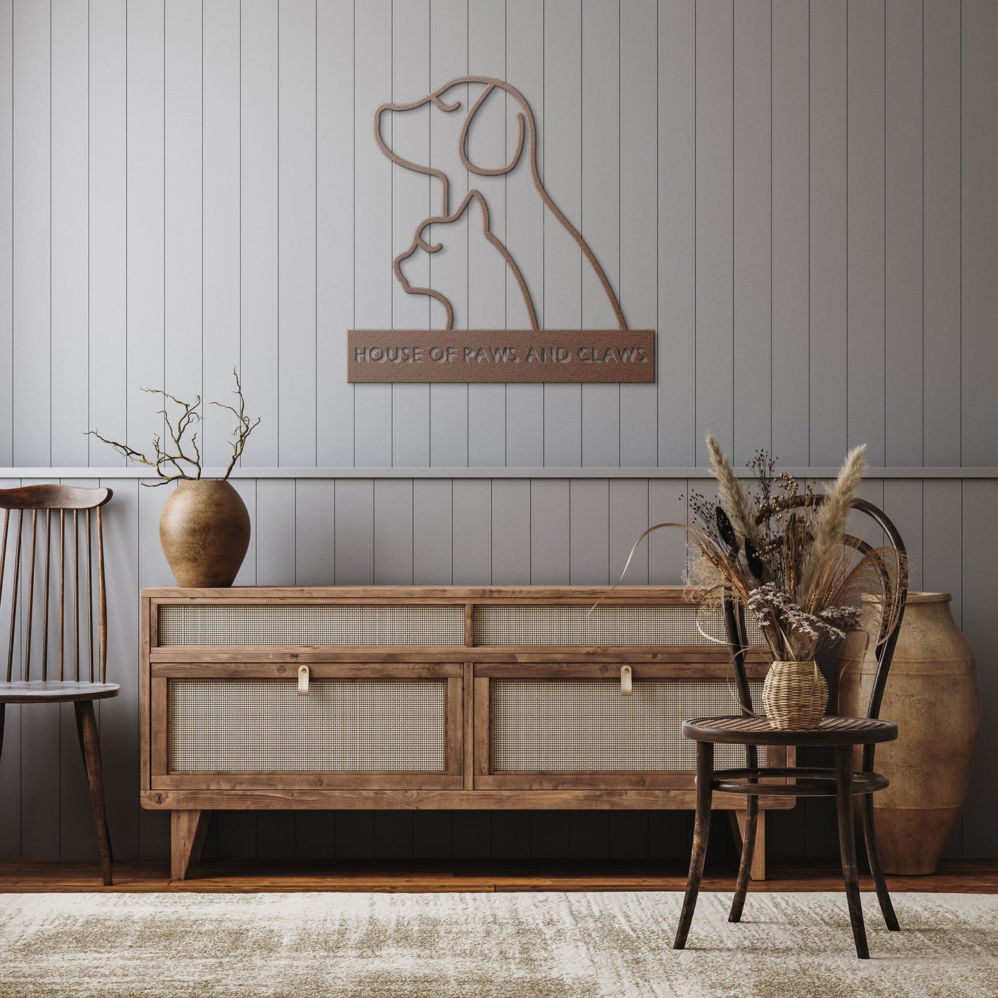 Dog and Cat Metal Wall Art Sign: House of Paws and Claws