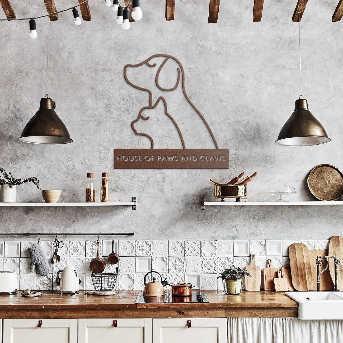 Dog and Cat Metal Wall Art Sign: House of Paws and Claws
