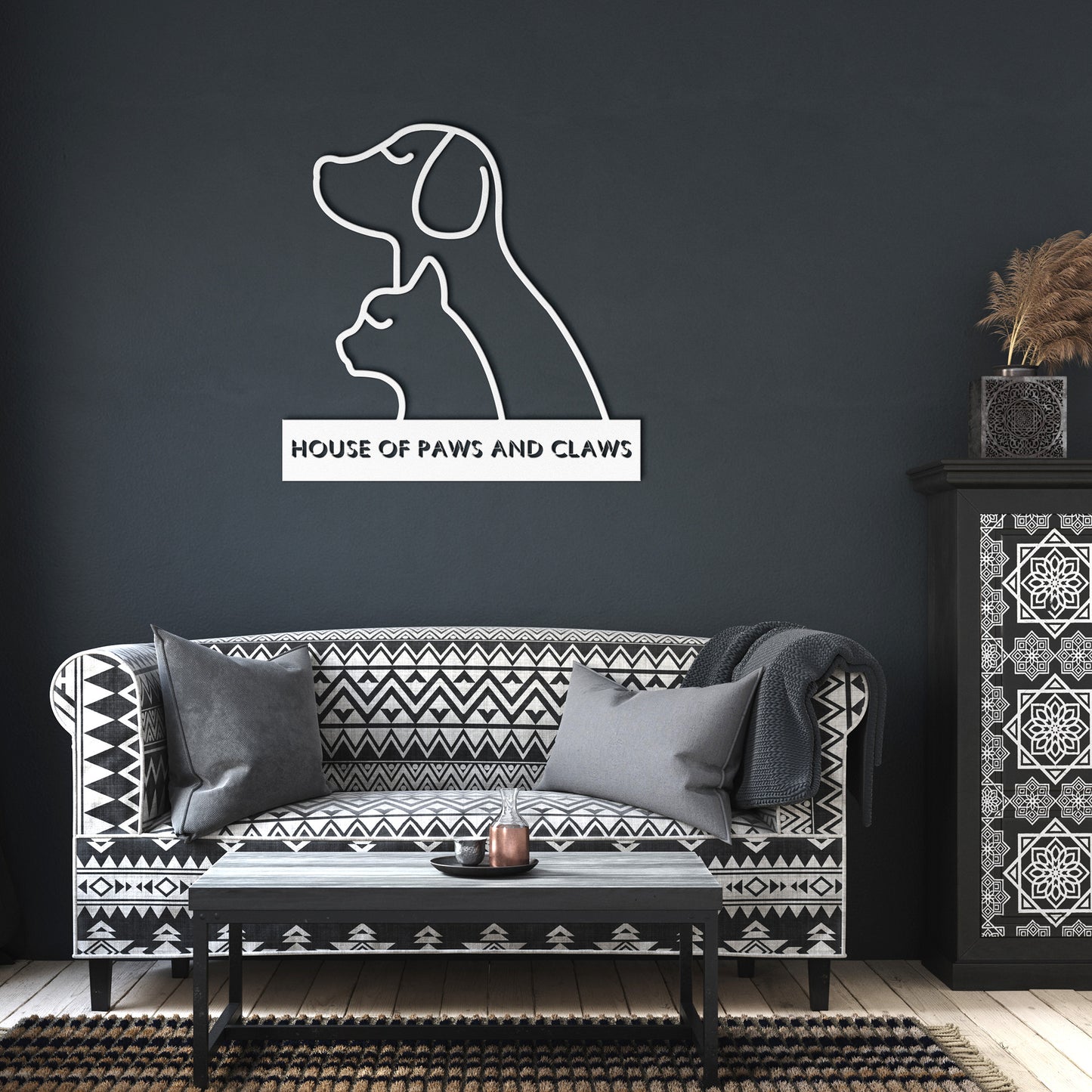Dog and Cat Metal Wall Art Sign: House of Paws and Claws