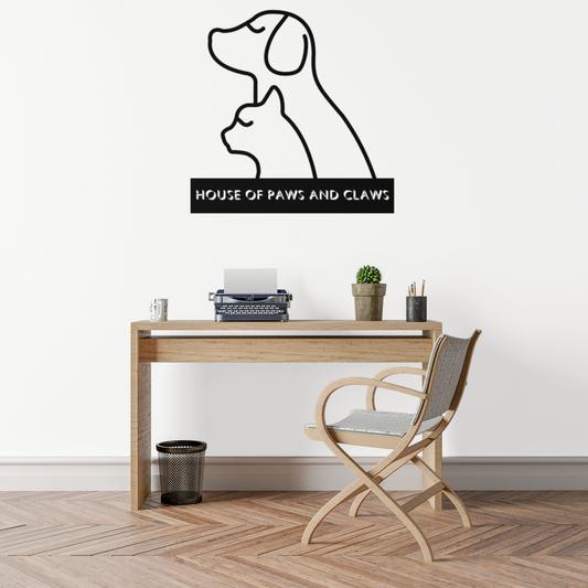 Dog and Cat Metal Wall Art Sign: House of Paws and Claws